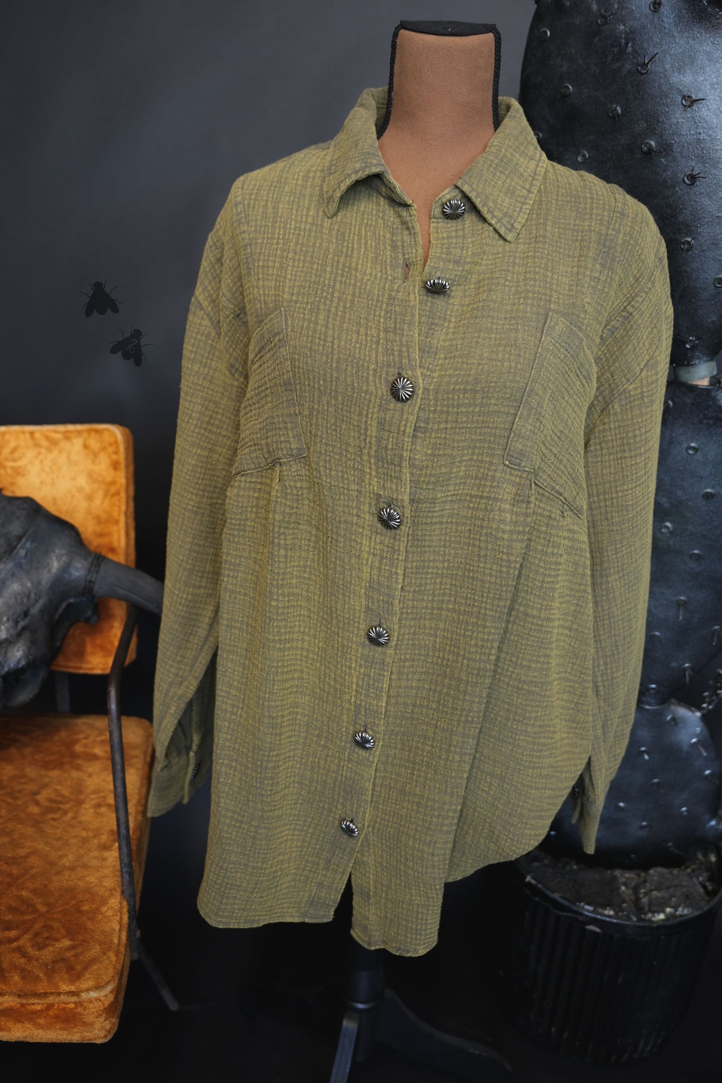 ACRES BUTTON UP* AGAVE [ONLY S/M]
