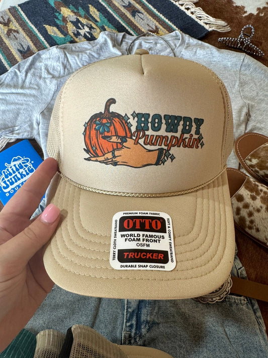 Howdy Pumpkin Turquoise Trucker Hat