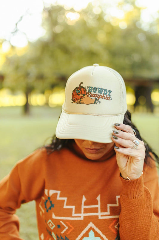 Howdy Pumpkin Turquoise Trucker Hat