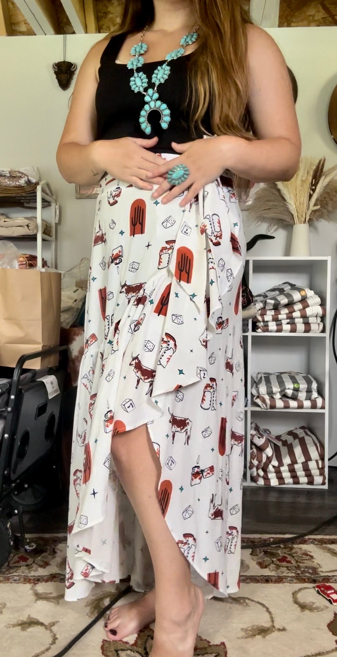 Western print Wrap Skirt