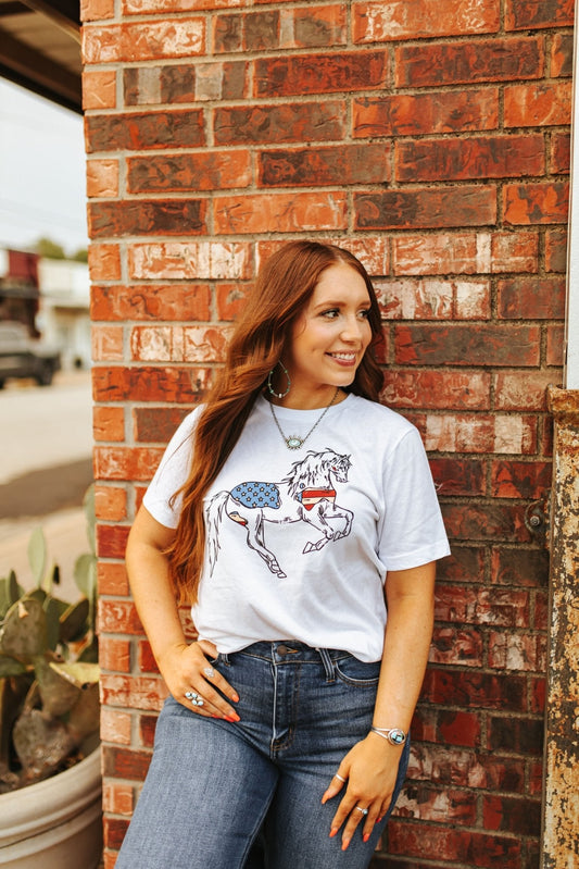 Patriotic USA Horse Western Graphic Tee