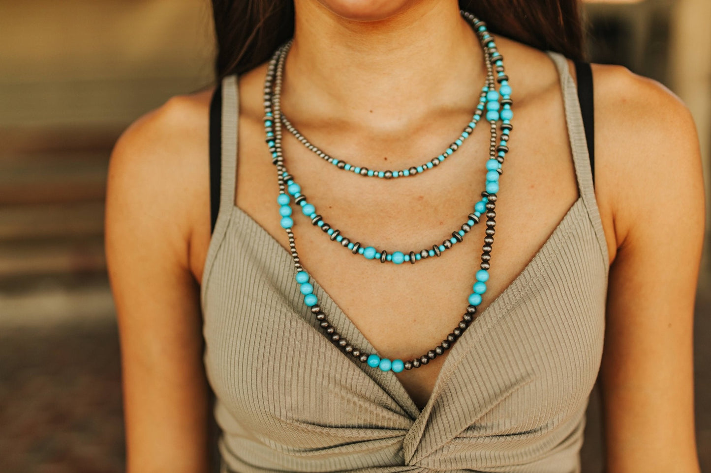 Turquoise and Silver Pearl Layered Necklace