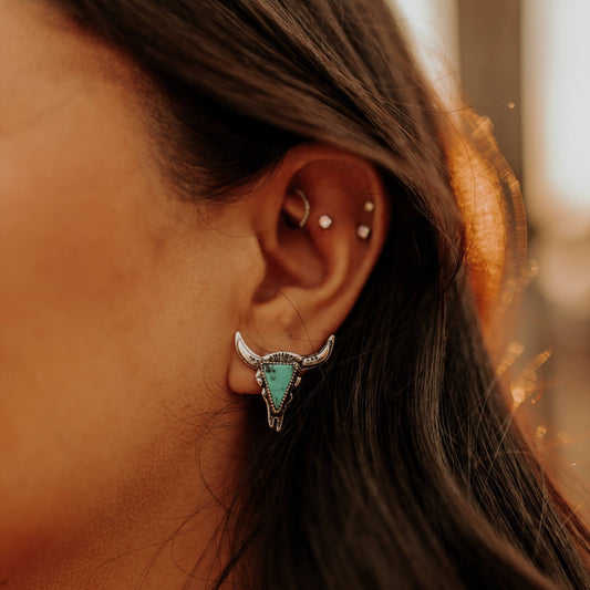 Turquoise Stone Steer Earrings