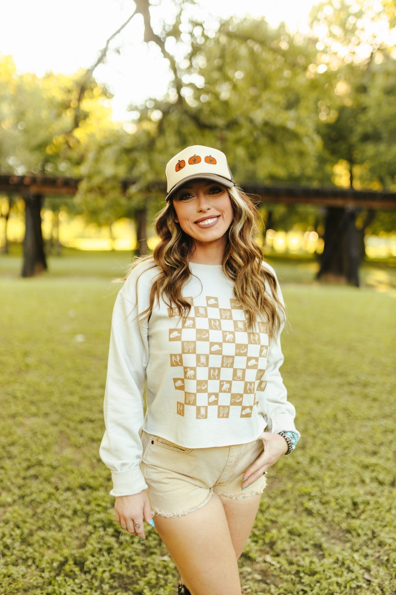 Western Checkers Graphic Sweatshirt