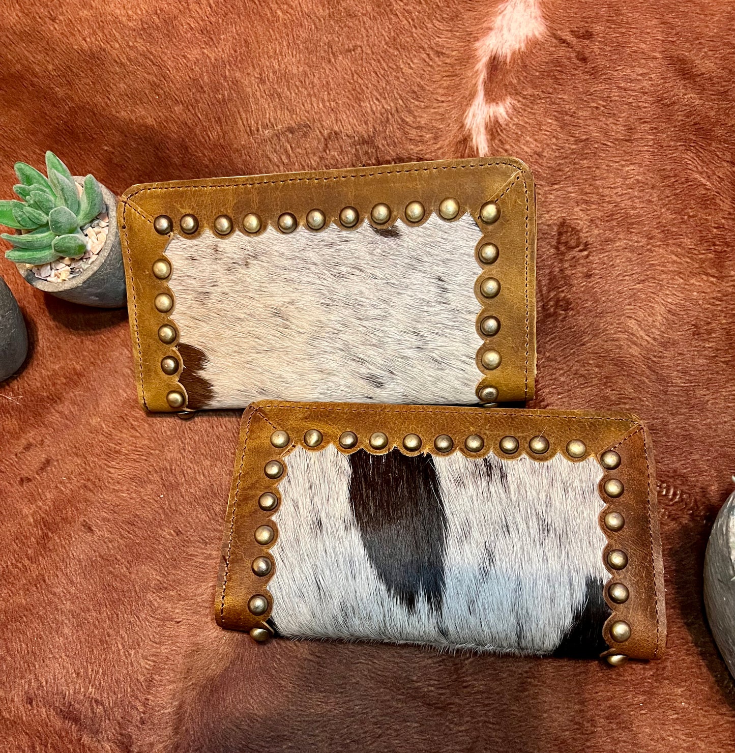 Cowhide studded wallet
